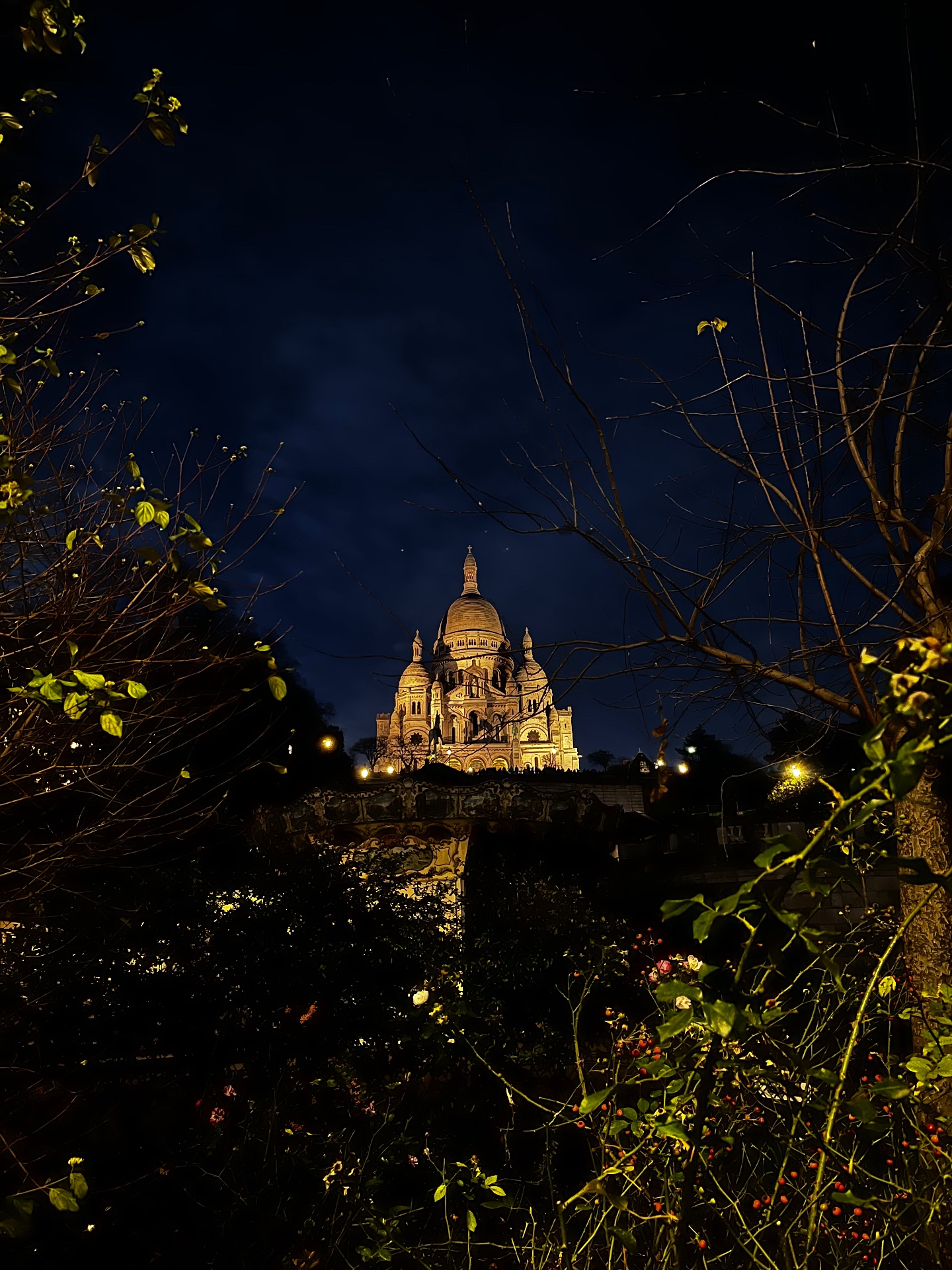 Sacré-Cœur iluminado en la noche parisina